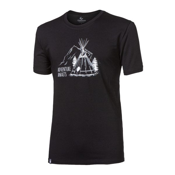 Pánske bambusové tričko s potlačou PROGESS PIONEER TEEPEE čierne 95% vlákno z bambusu + 5% Elastan